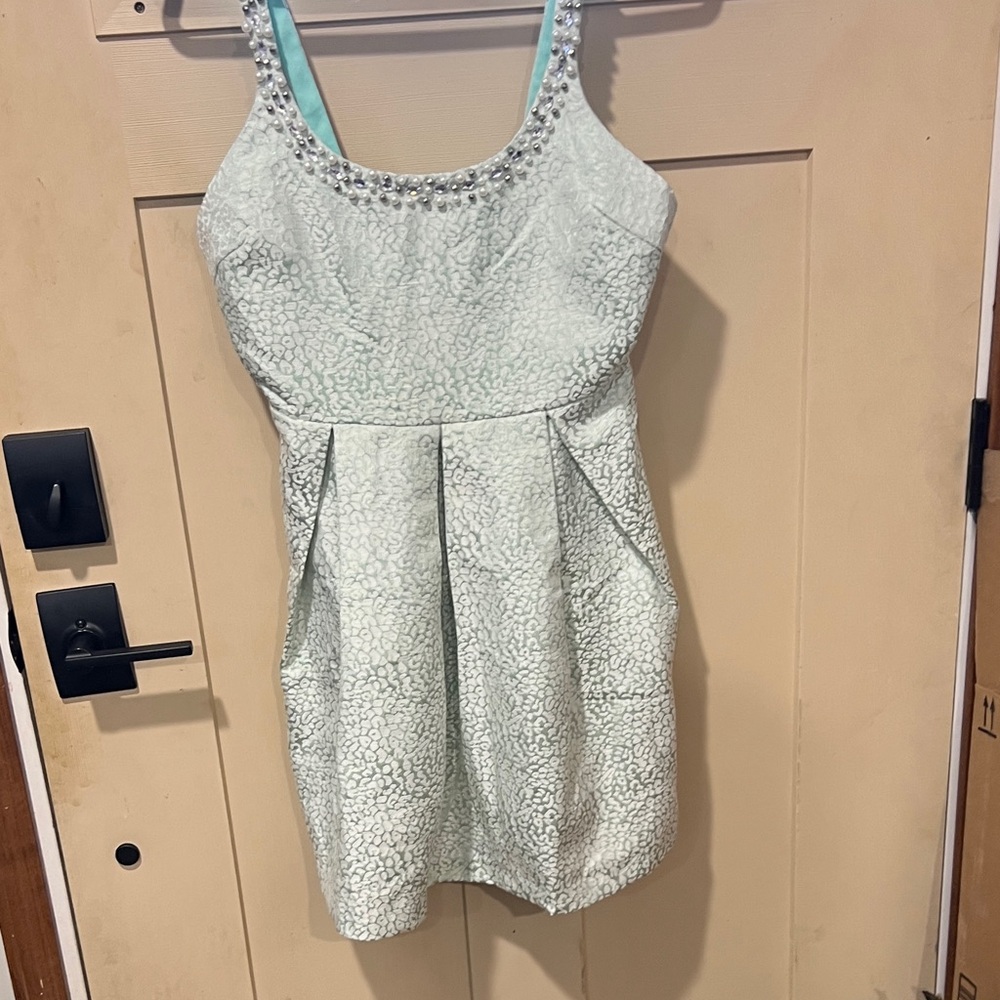 miami Light Mint Jeweled Neckline Mini Dress